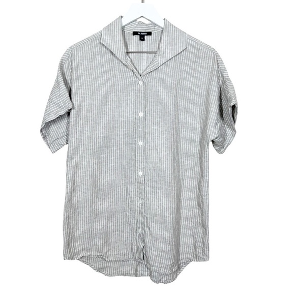 Kal Rieman Womens Stripe Linen Button Up Short Sleeve Shirt Size Small - Picture 1 of 8